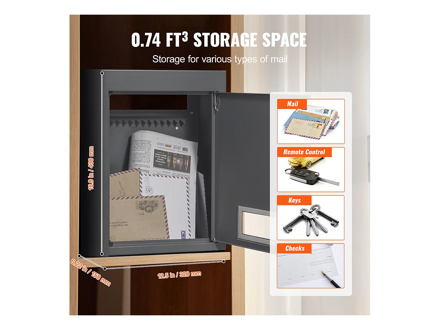 Boîte aux Lettres Murale SucceBuy Boîte aux Lettres Encastrée 320x158x430mm Gris Foncé -  Style Encastré Élégante et Fonctionnelle