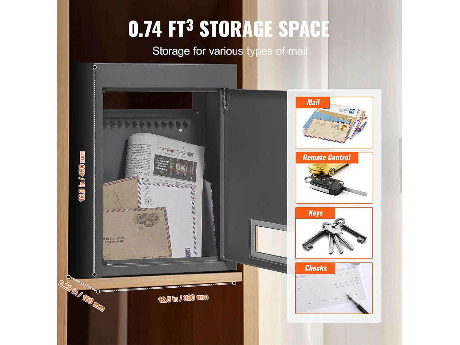 Boîte aux Lettres Murale SucceBuy Boîte aux Lettres Encastrée 320x158x430mm Gris Foncé -  Style Encastré Élégante et Fonctionnelle