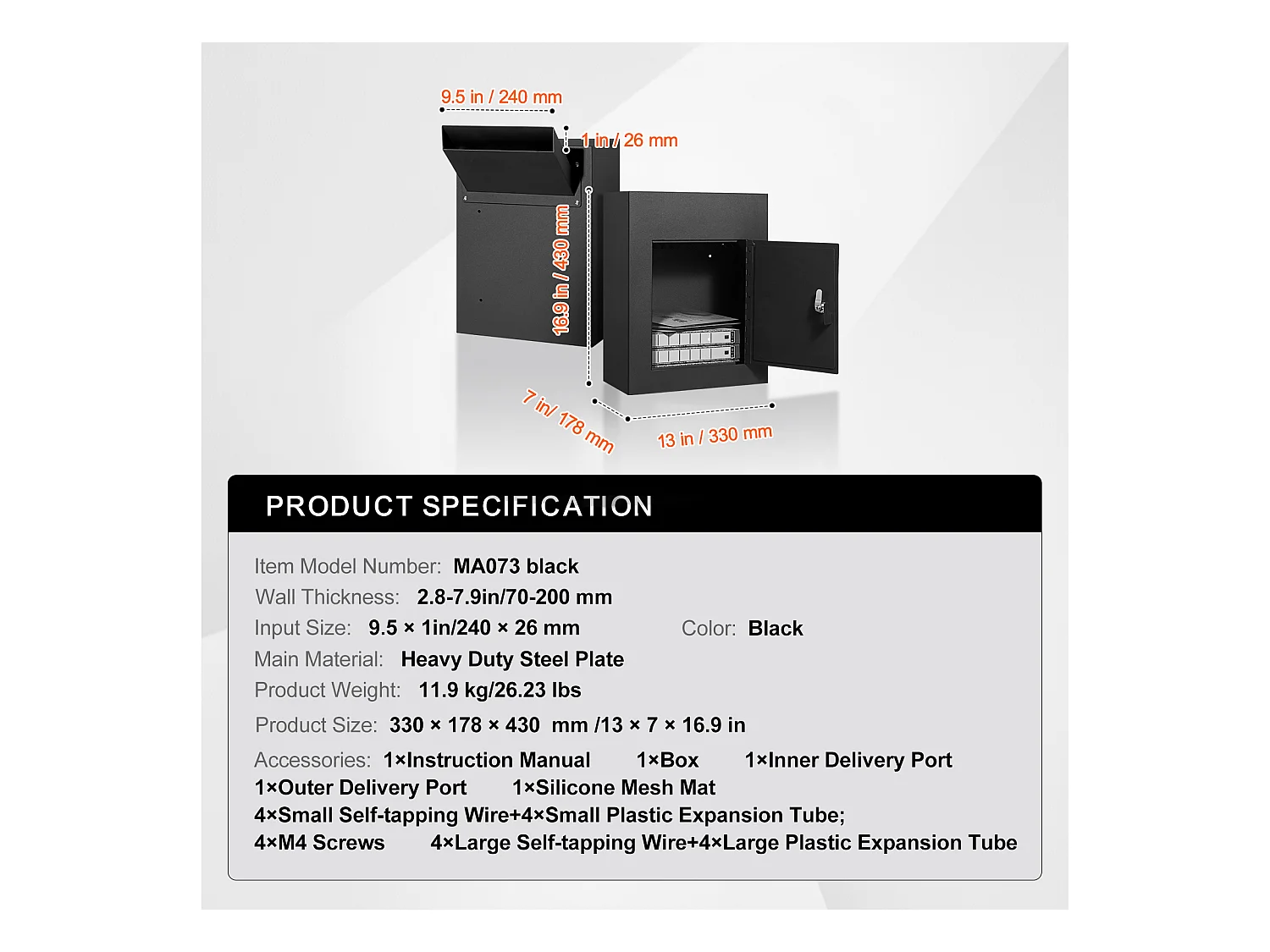 Boîte aux Lettres Murale SucceBuy - Acier Robuste, 33x18x43cm, Serrure à Combinaison, Noir - Stockage Sécurisé du Courrier