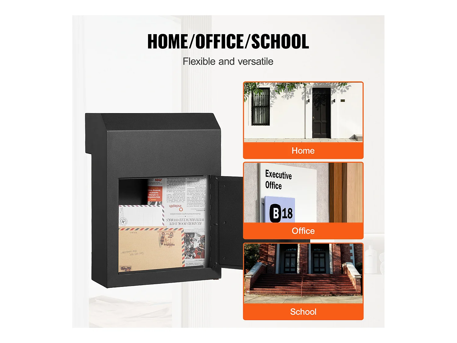 Boîte aux Lettres Murale SucceBuy - Acier Robuste, 33x18x43cm, Serrure à Combinaison, Noir - Stockage Sécurisé du Courrier