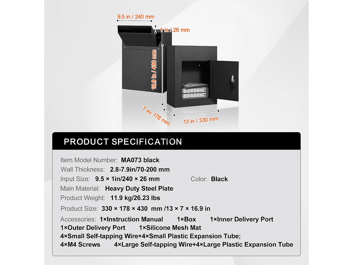 Boîte aux Lettres Murale SucceBuy - Acier Robuste, 33x18x43cm, Serrure à Combinaison, Noir - Stockage Sécurisé du Courrier