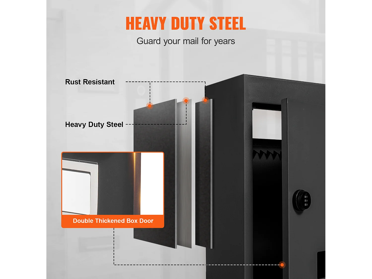 Boîte aux Lettres Murale SucceBuy - Acier Robuste, 33x18x43cm, Serrure à Combinaison, Noir - Stockage Sécurisé du Courrier