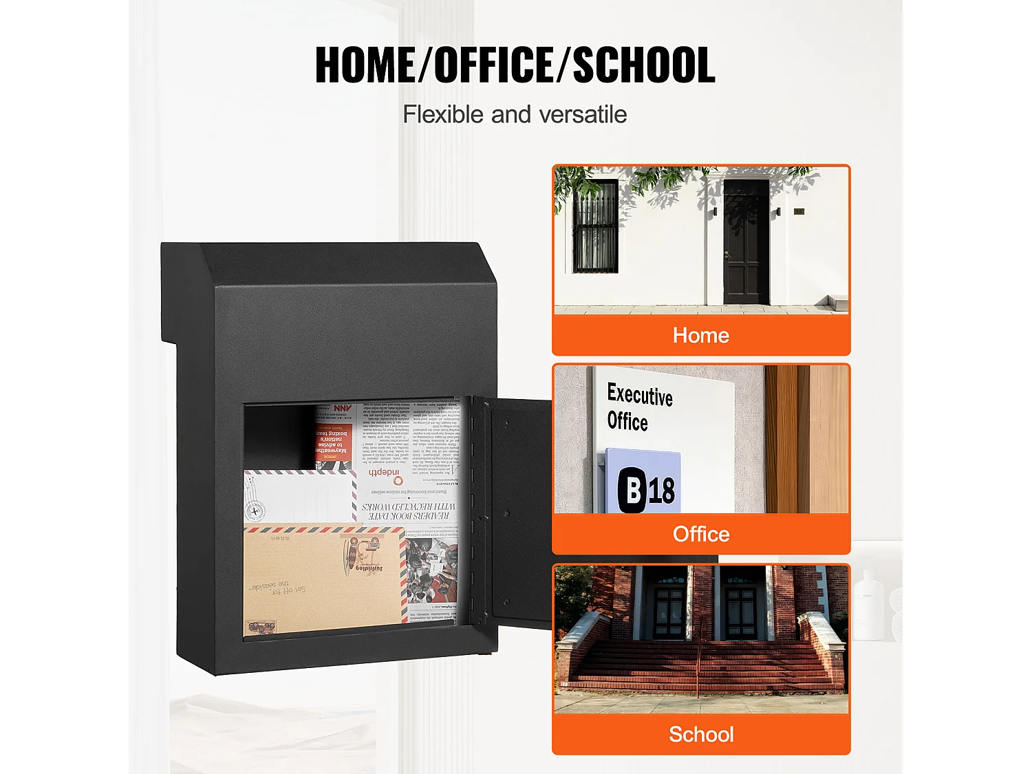 Boîte aux Lettres Murale SucceBuy - Acier Robuste, 33x18x43cm, Serrure à Combinaison, Noir - Stockage Sécurisé du Courrier