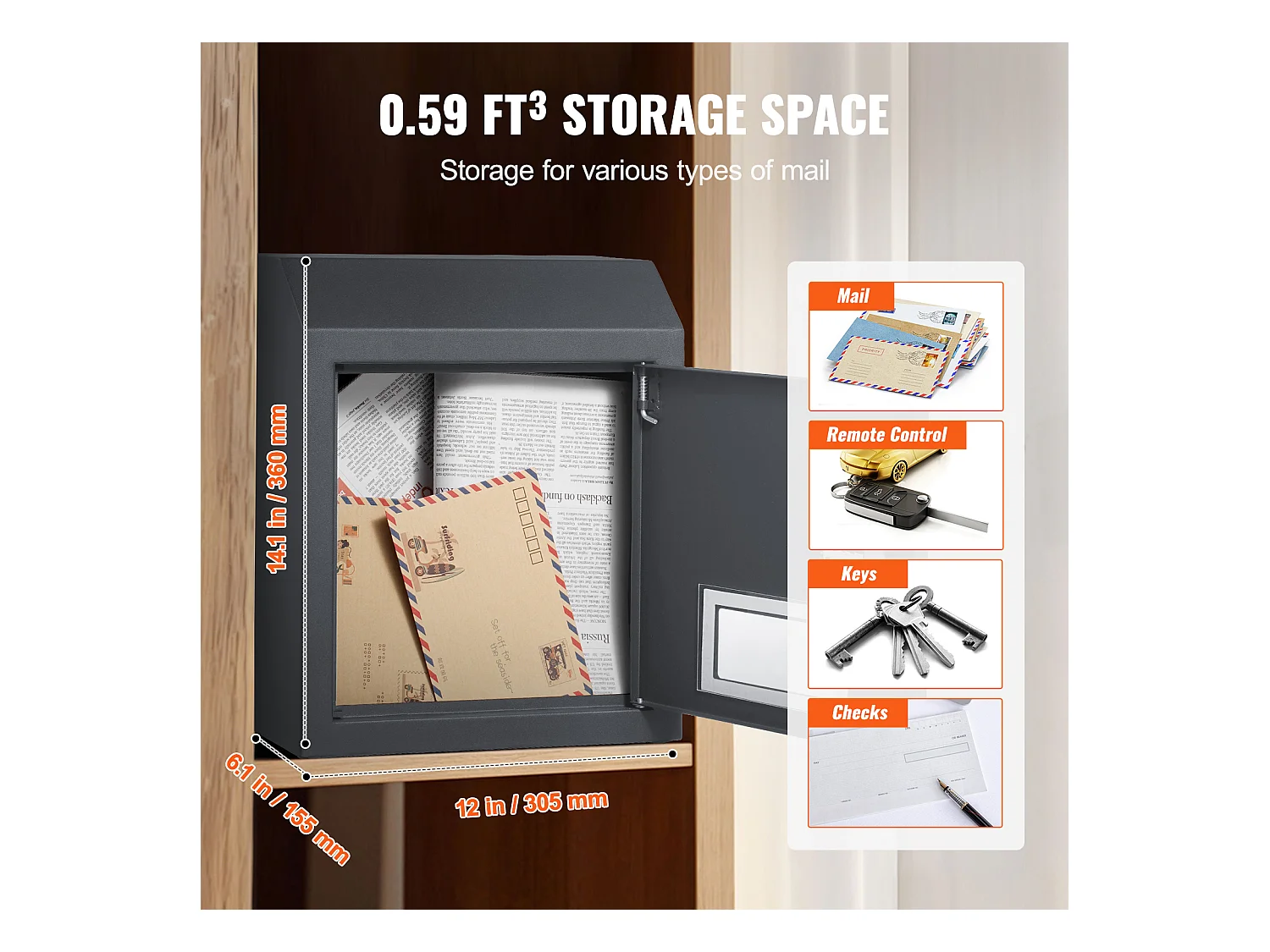 Caixa de Correio Com Chave Através da Porta SucceBuy, Fechadura de Combinacao, Cinza Escuro – Armazenamento Seguro e Elegante do Correio