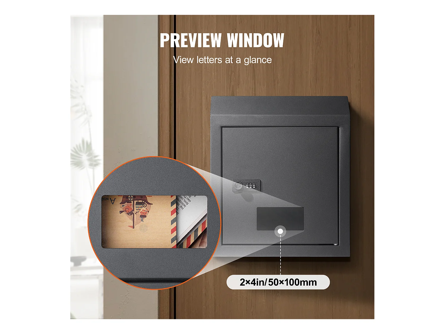 Caixa de Correio Com Chave Através da Porta SucceBuy, Fechadura de Combinacao, Cinza Escuro – Armazenamento Seguro e Elegante do Correio