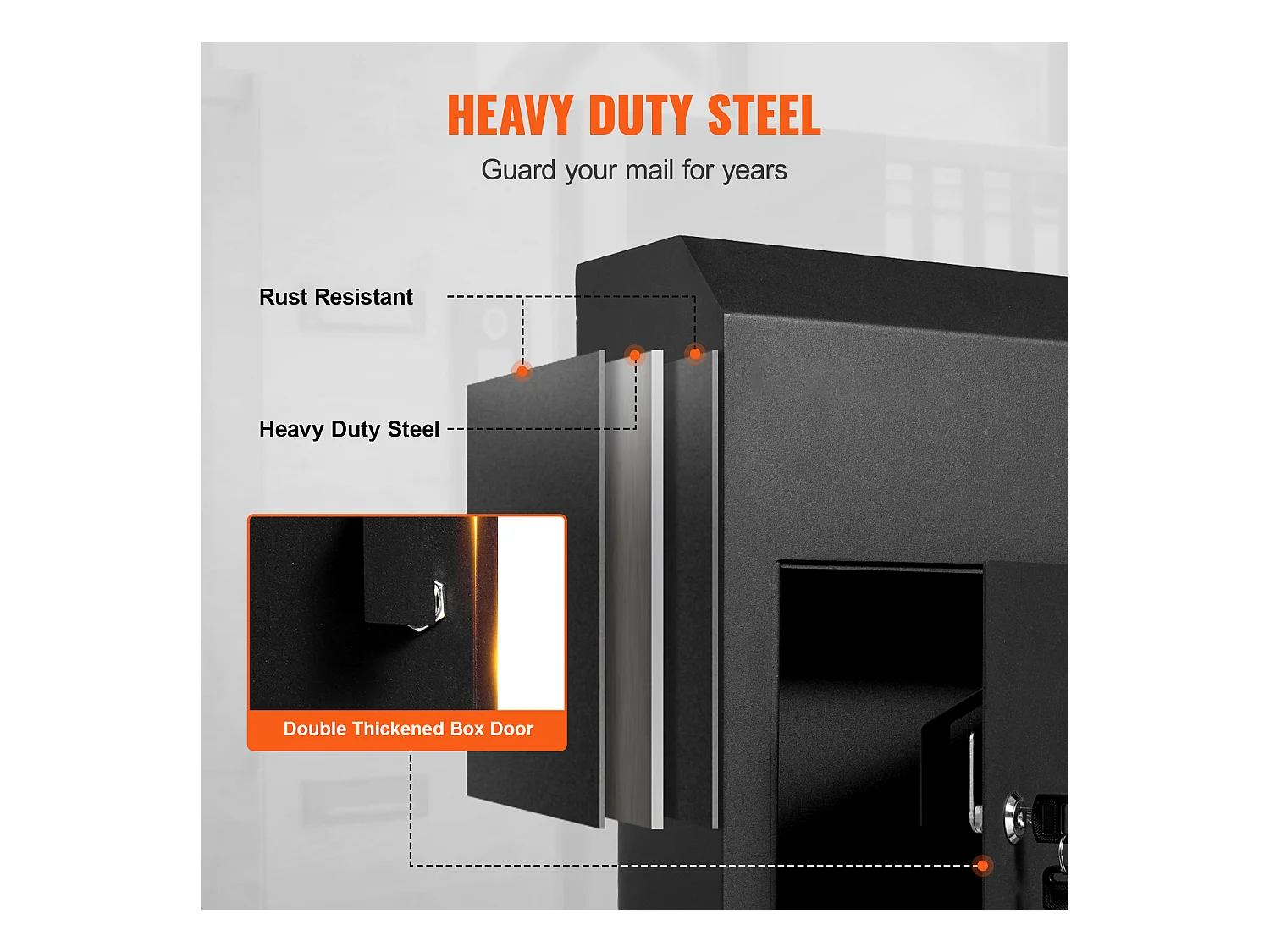 Through the Door Schlüsselkasten SucceBuy 30.5x15.2x40.6cm Briefkasten mit Schlüsselschloss, Schwarz