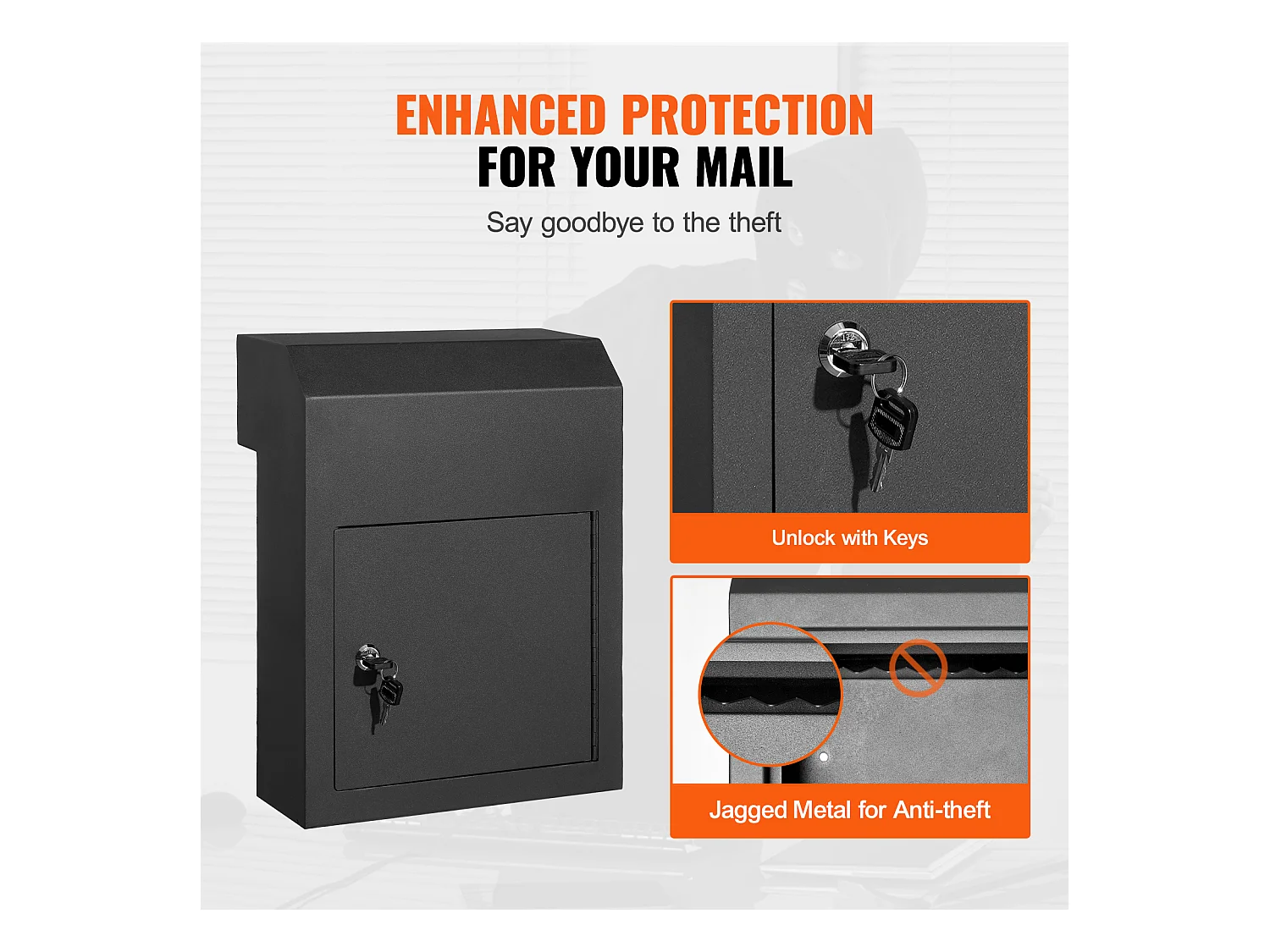 Through the Door Schlüsselkasten SucceBuy 30.5x15.2x40.6cm Briefkasten mit Schlüsselschloss, Schwarz