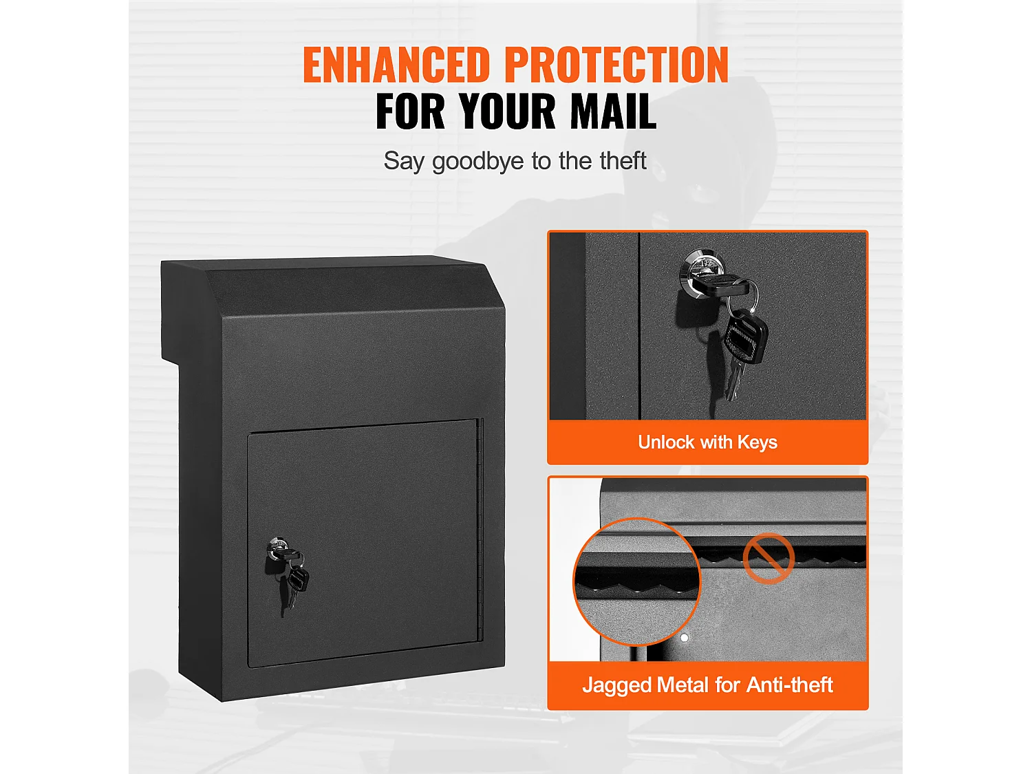 Boîte aux Lettres de Clés SucceBuy Through the Door 30.5x15.2x40.6cm Boîte aux Lettres avec Serrure à Clé, Noir