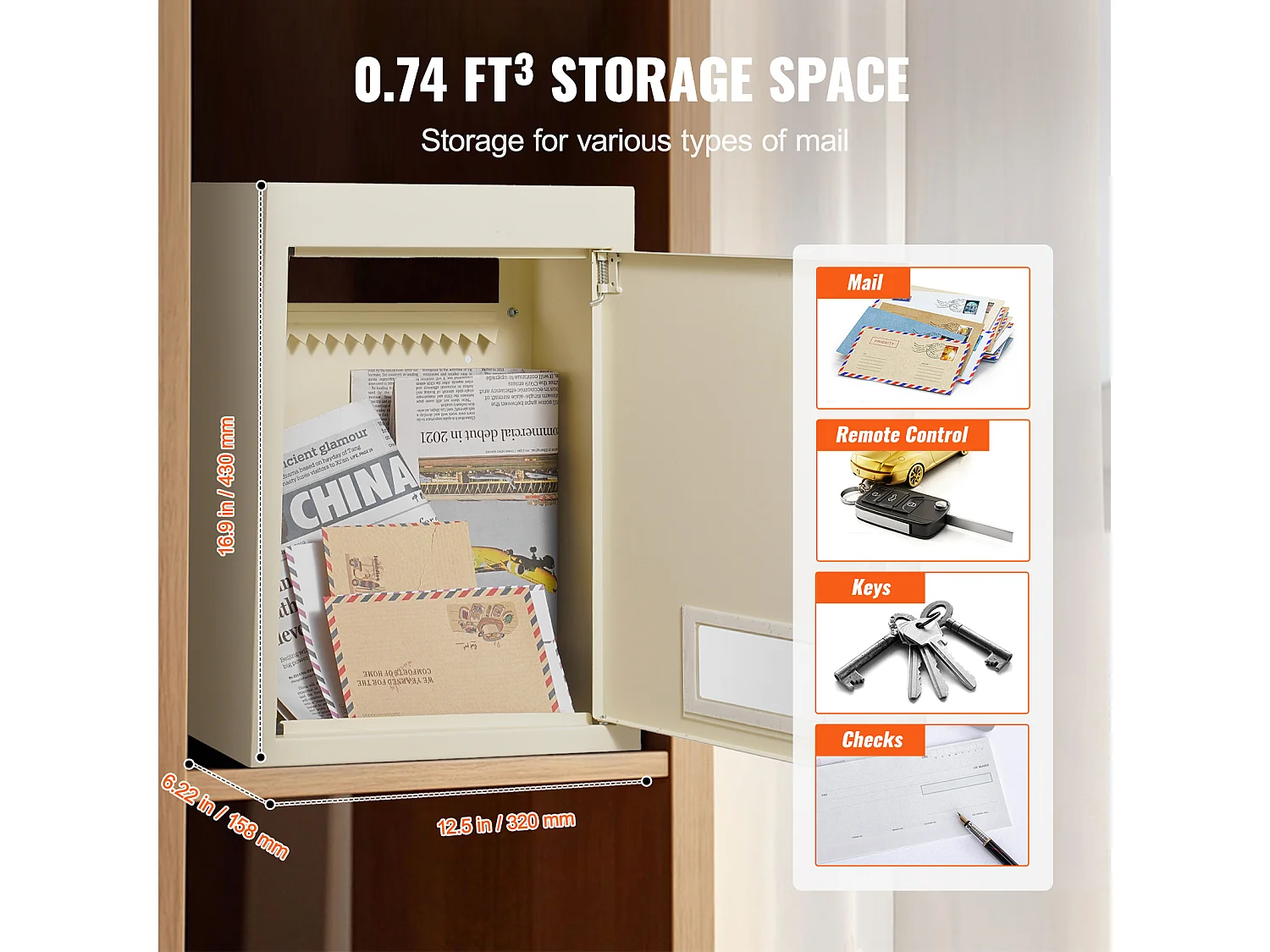 Wandbriefkasten SucceBuy 31.8 x 16 x 42.9 cm, Robuster Stahlbriefkasten mit Zahlenschloss, Beige – Sichere Aufbewahrung der Post