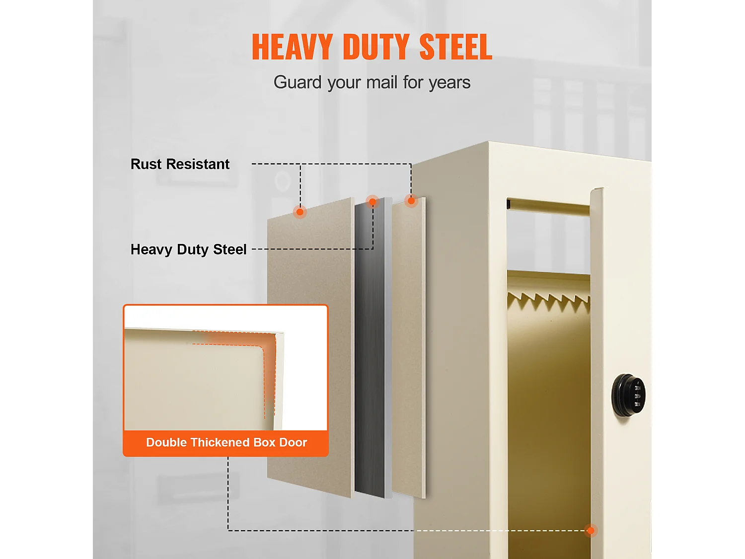 Wandbriefkasten SucceBuy 31.8 x 16 x 42.9 cm, Robuster Stahlbriefkasten mit Zahlenschloss, Beige – Sichere Aufbewahrung der Post