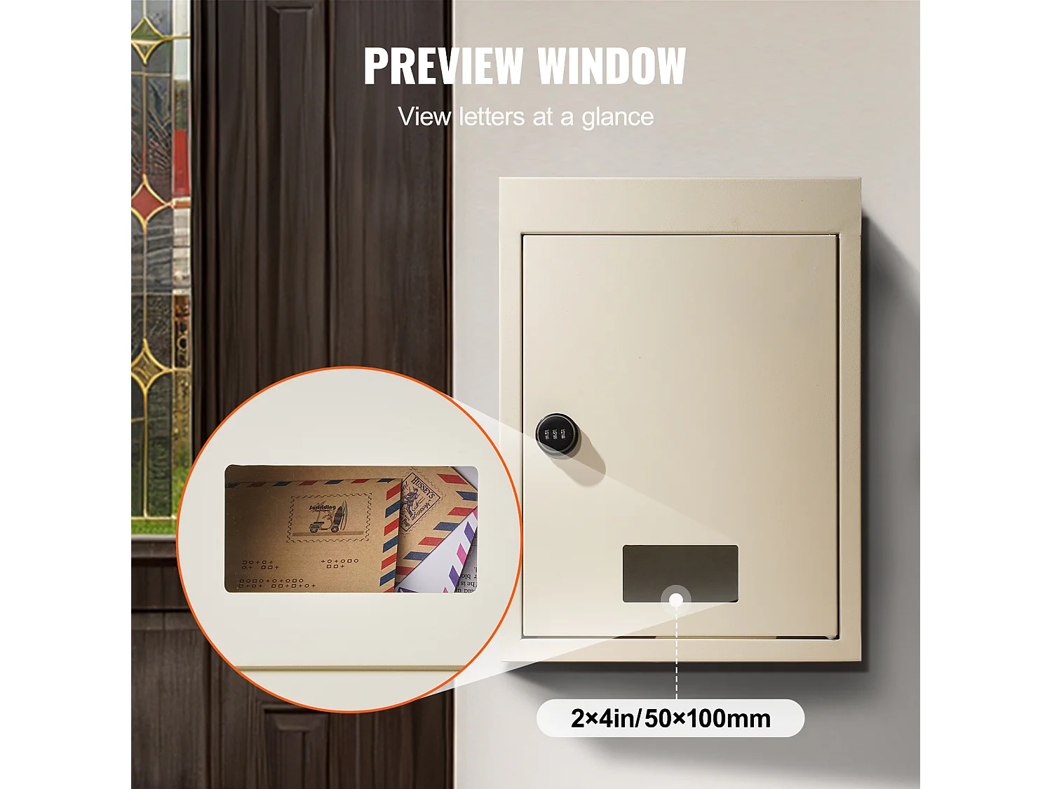 Wandbriefkasten SucceBuy 31.8 x 16 x 42.9 cm, Robuster Stahlbriefkasten mit Zahlenschloss, Beige – Sichere Aufbewahrung der Post