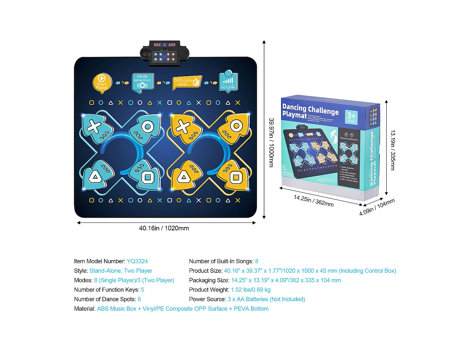 Tapis de Danse SucceBuy à 8 Boutons, Tapis de Jeu Rythmique, 8 Niveaux, Musique, 220 V, 5 W, Coloré