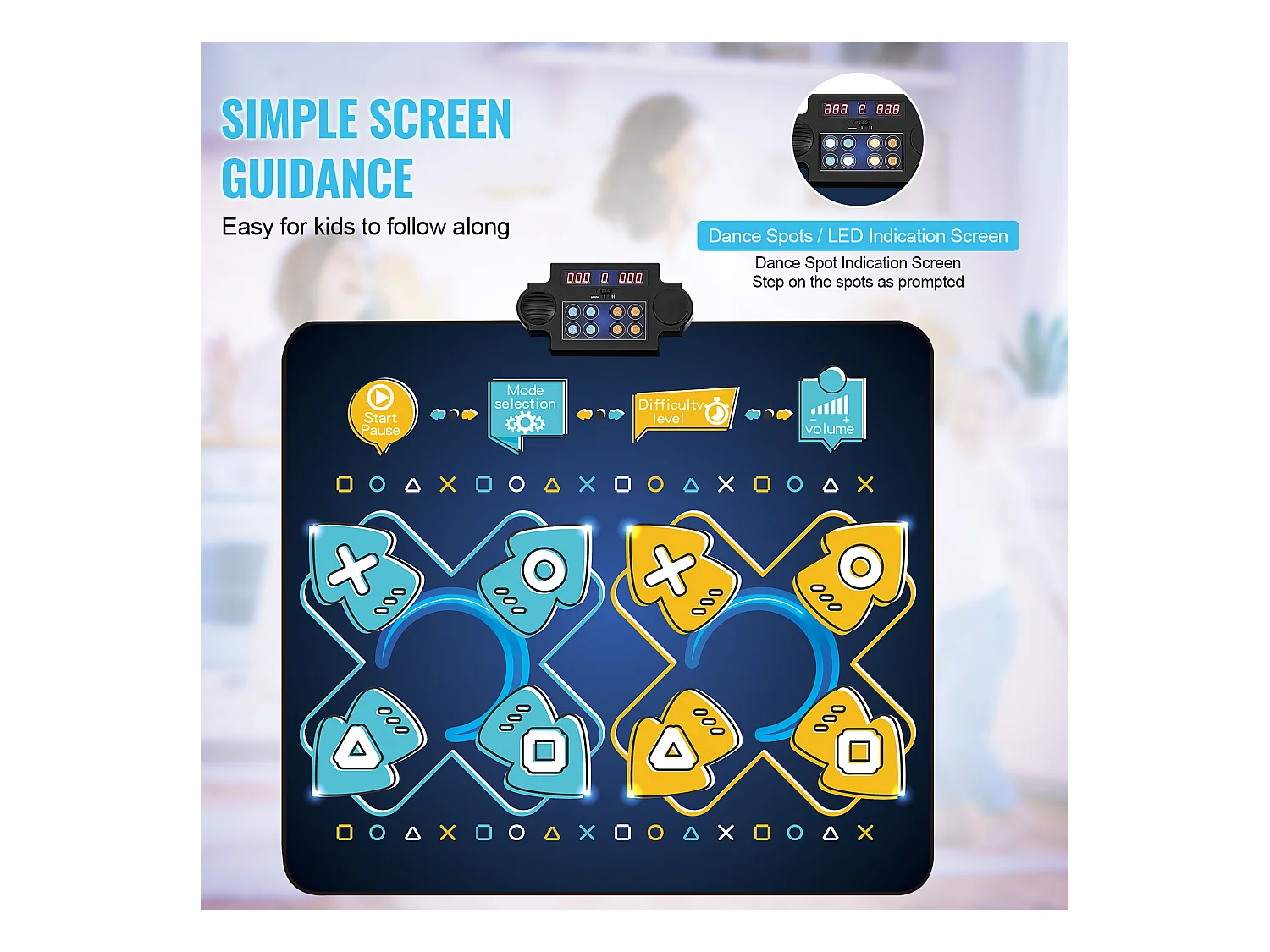 Tapis de Danse SucceBuy à 8 Boutons, Tapis de Jeu Rythmique, 8 Niveaux, Musique, 220 V, 5 W, Coloré