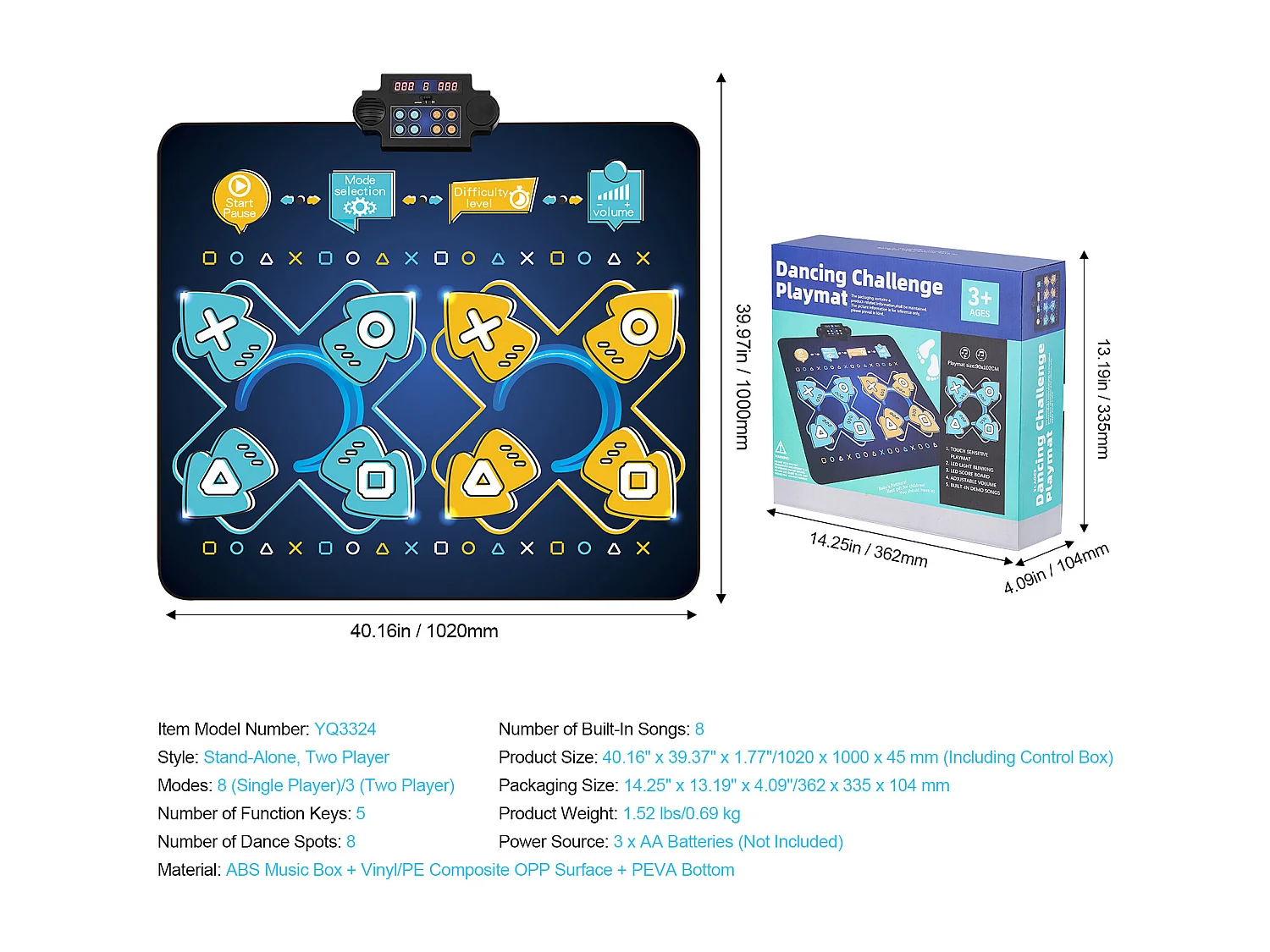 Tappeto di Danza SucceBuy a 8 Pulsanti, Tappeto per Gioco Ritmico, 8 Livelli, Musica, 220 V, 5 W, Colorato