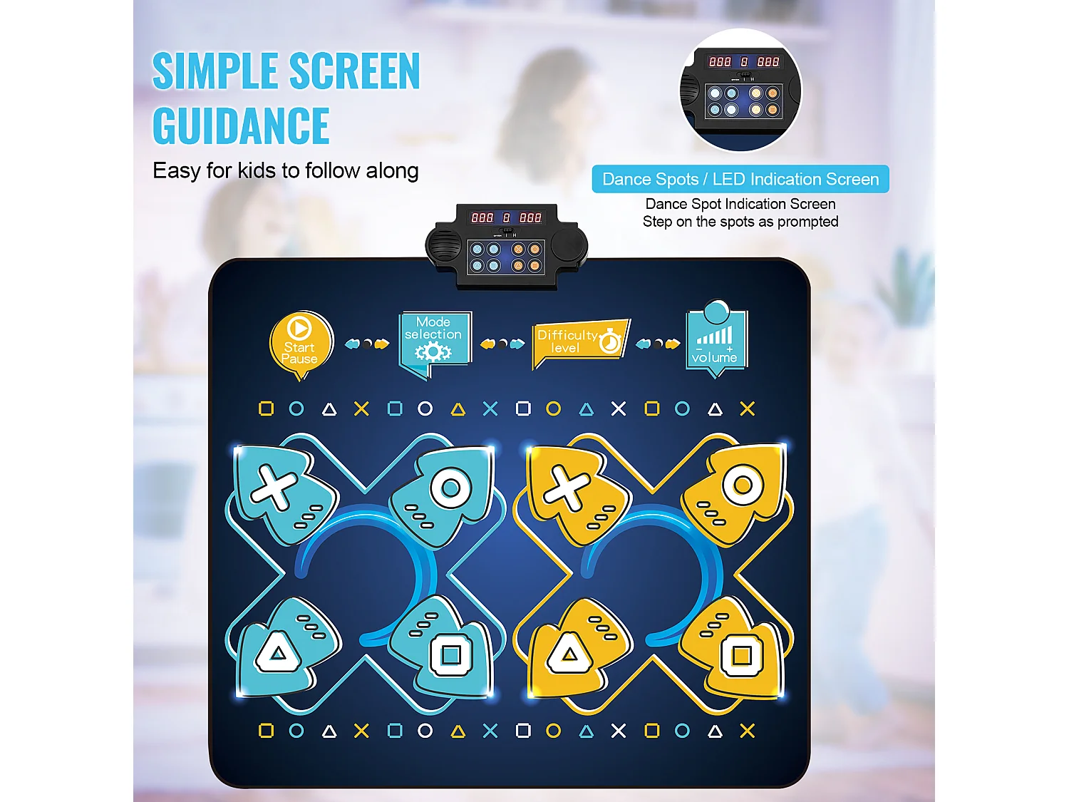 Tappeto di Danza SucceBuy a 8 Pulsanti, Tappeto per Gioco Ritmico, 8 Livelli, Musica, 220 V, 5 W, Colorato