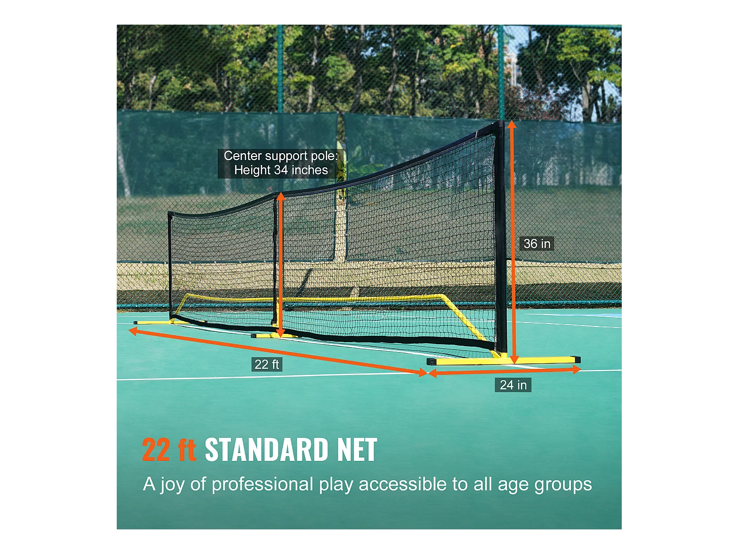 Filet de Pickleball Portable, SucceBuy Système de Filet de Pickleball Portable 670 cm, Taille Réglementaire pour Intérieur/Extérieur