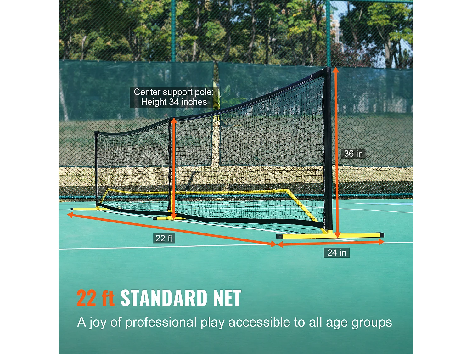 Filet de Pickleball Portable, SucceBuy Système de Filet de Pickleball Portable 670 cm, Taille Réglementaire pour Intérieur/Extérieur