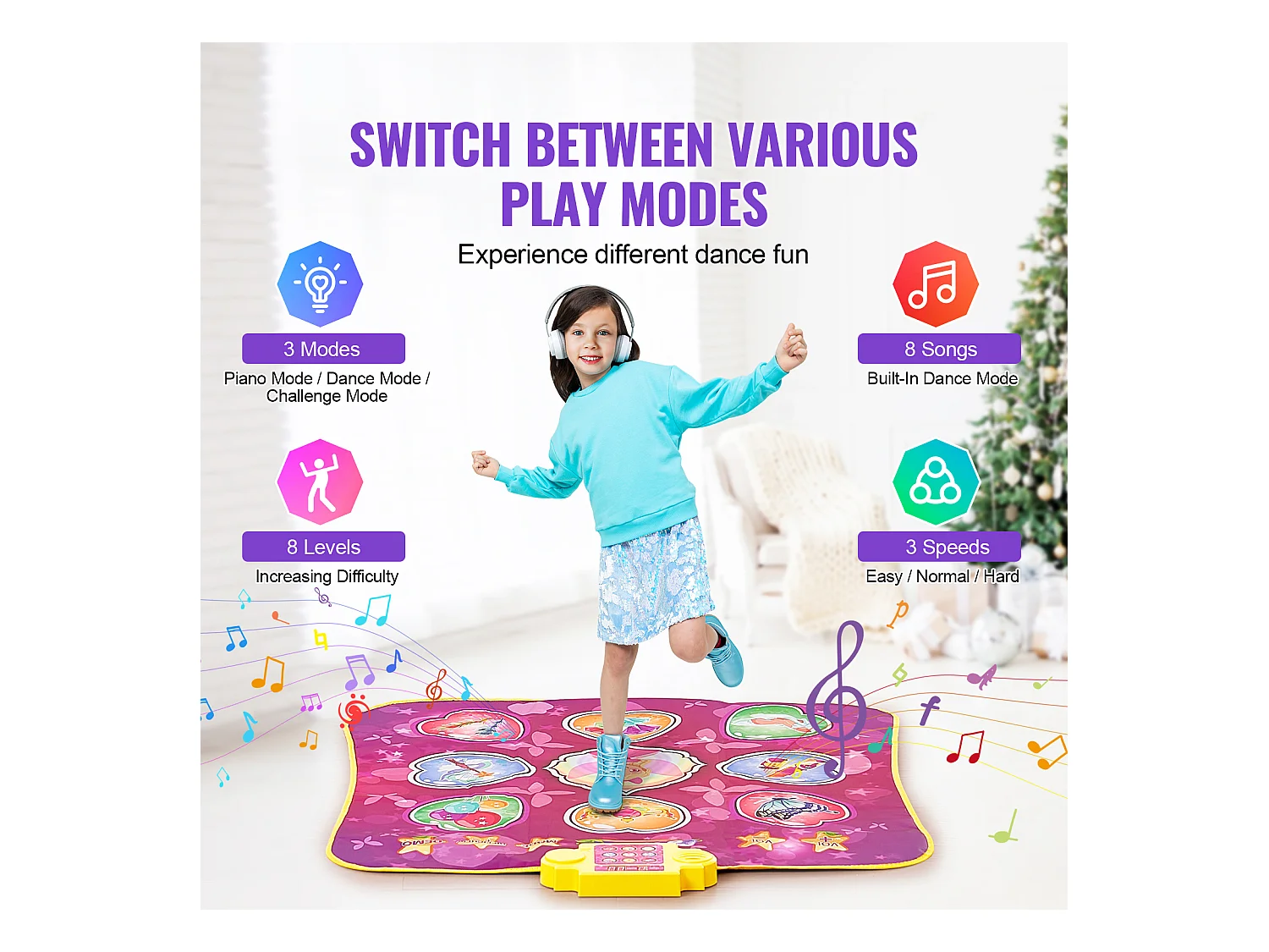 Tanzmatte SucceBuy mit 9 Tasten, Rhythmus-Spieltapete, 3 Modi, 8 Stufen, 220 V, Vinyl, Farbig