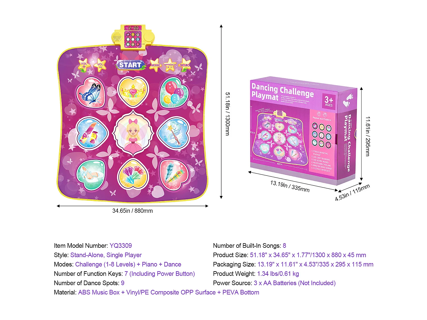 Tapis de Danse SucceBuy à 9 Boutons, Tapis de Jeu Rythmique, 3 Modes, 8 Niveaux, 220 V, Vinyle, Coloré