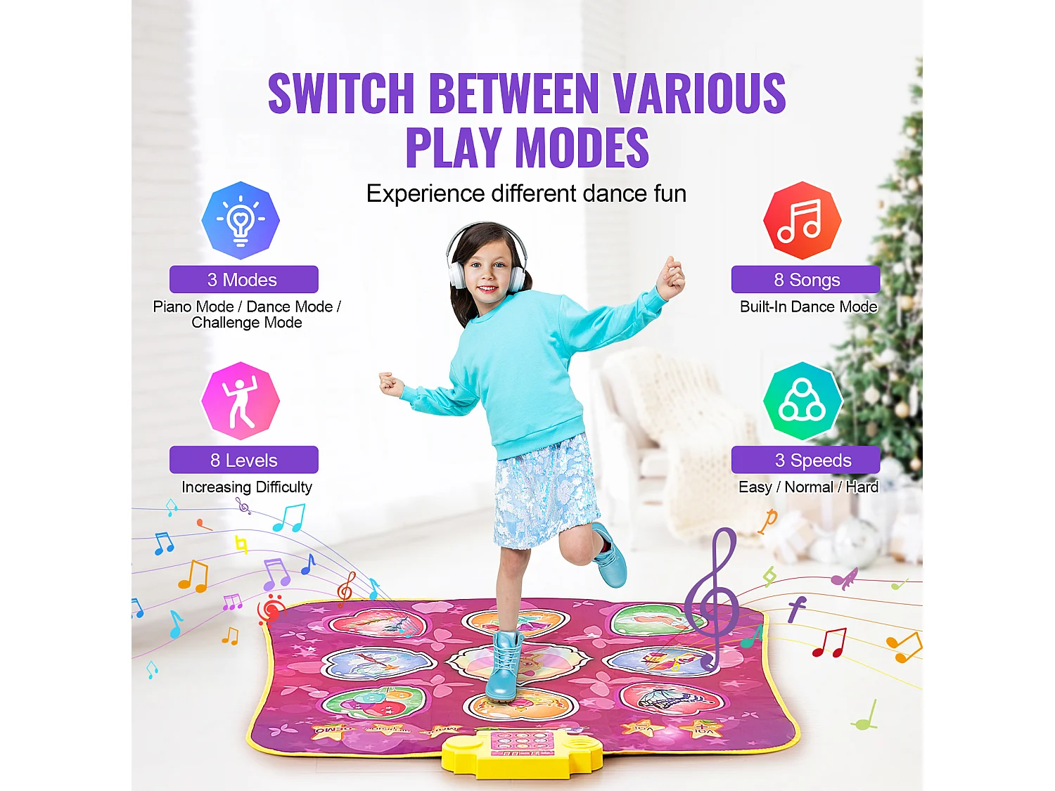 Tapis de Danse SucceBuy à 9 Boutons, Tapis de Jeu Rythmique, 3 Modes, 8 Niveaux, 220 V, Vinyle, Coloré