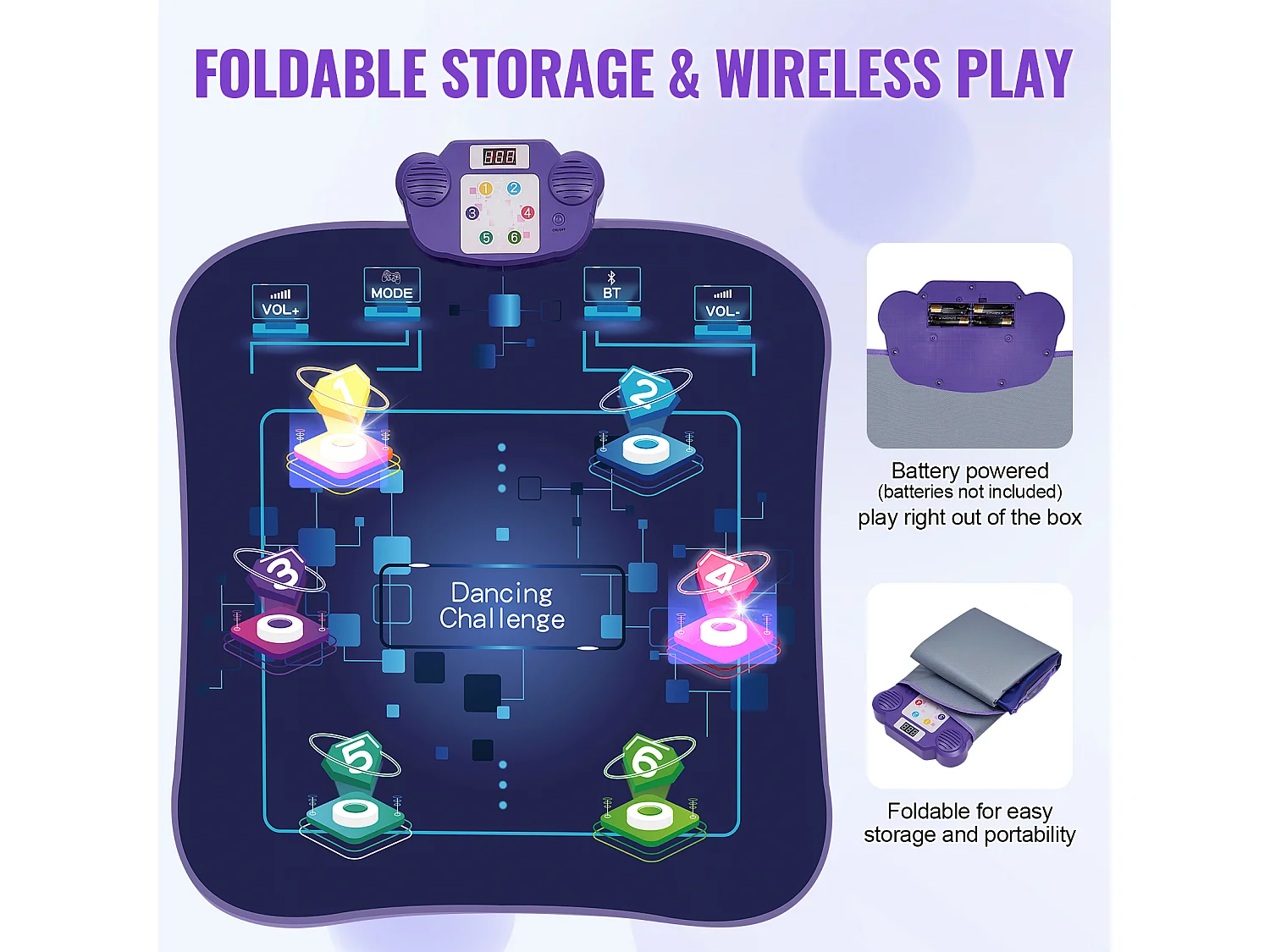 Tapis de Danse SucceBuy à 6 Boutons, Tapis de Jeu Rythmique, Bluetooth, Lumières LED, 220V, 5W, Coloré