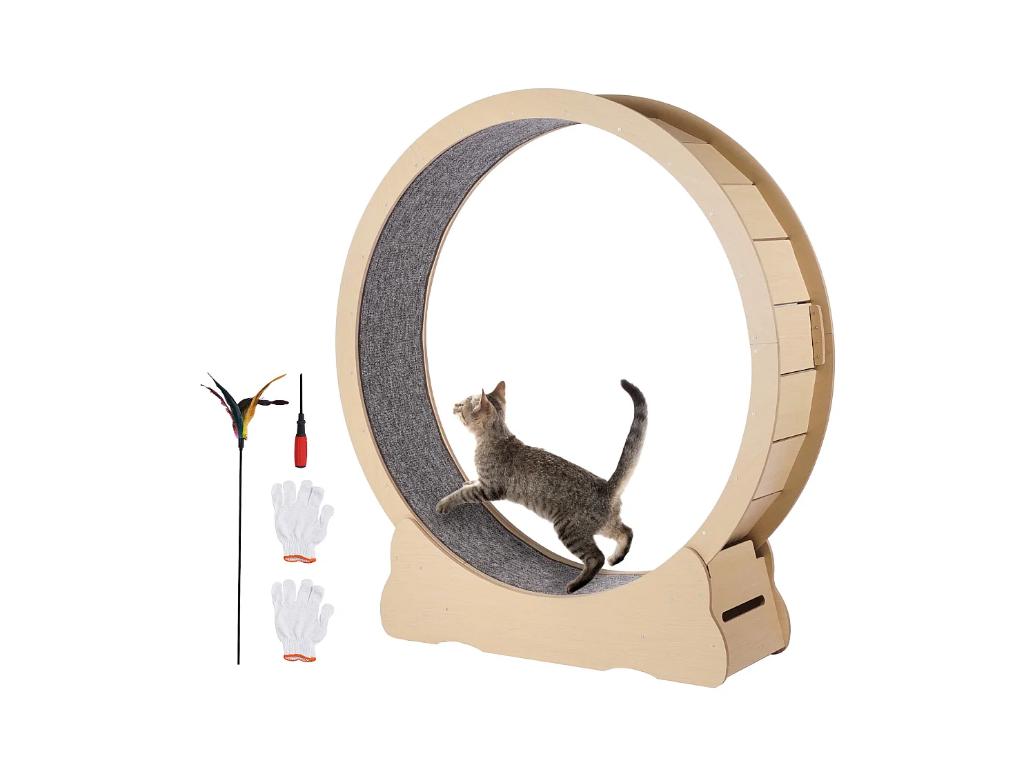 Roue d'Exercice Chat Grande en Bois SucceBuy, Roue de Tapis Roulant,132cm, Intérieur