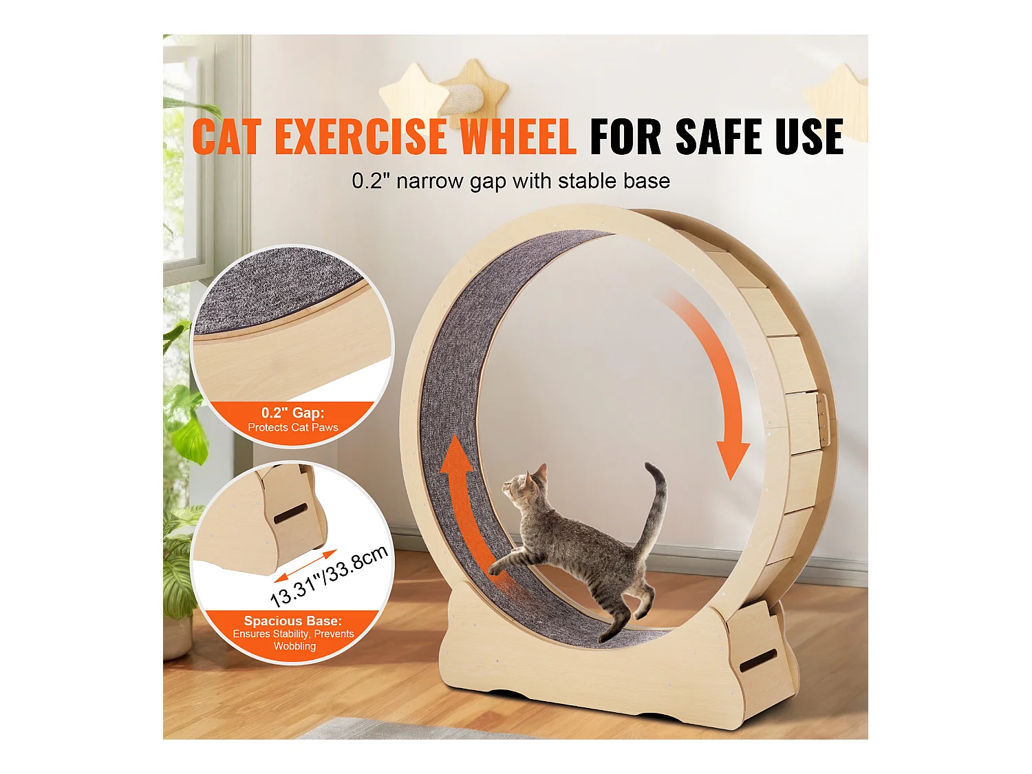 Roue d'Exercice Chat Grande en Bois SucceBuy, Roue de Tapis Roulant,132cm, Intérieur