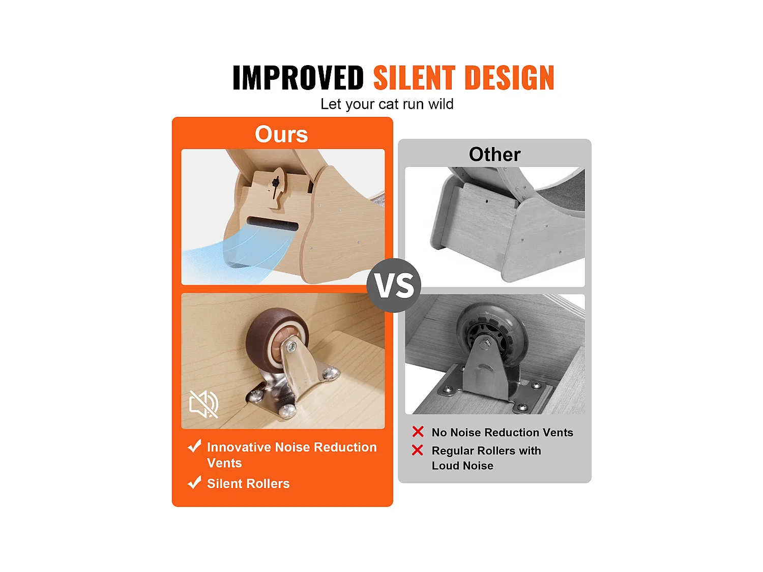 Roue d'Exercice Chat Grande en Bois SucceBuy, Roue de Tapis Roulant,132cm, Intérieur