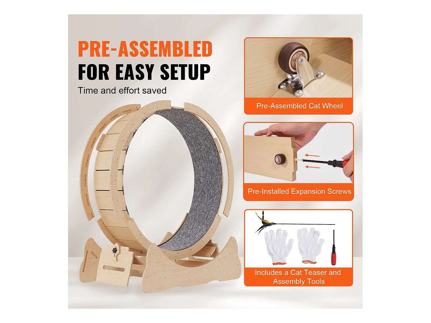 Roue d'Exercice Chat Grande en Bois SucceBuy, Roue de Tapis Roulant,132cm, Intérieur