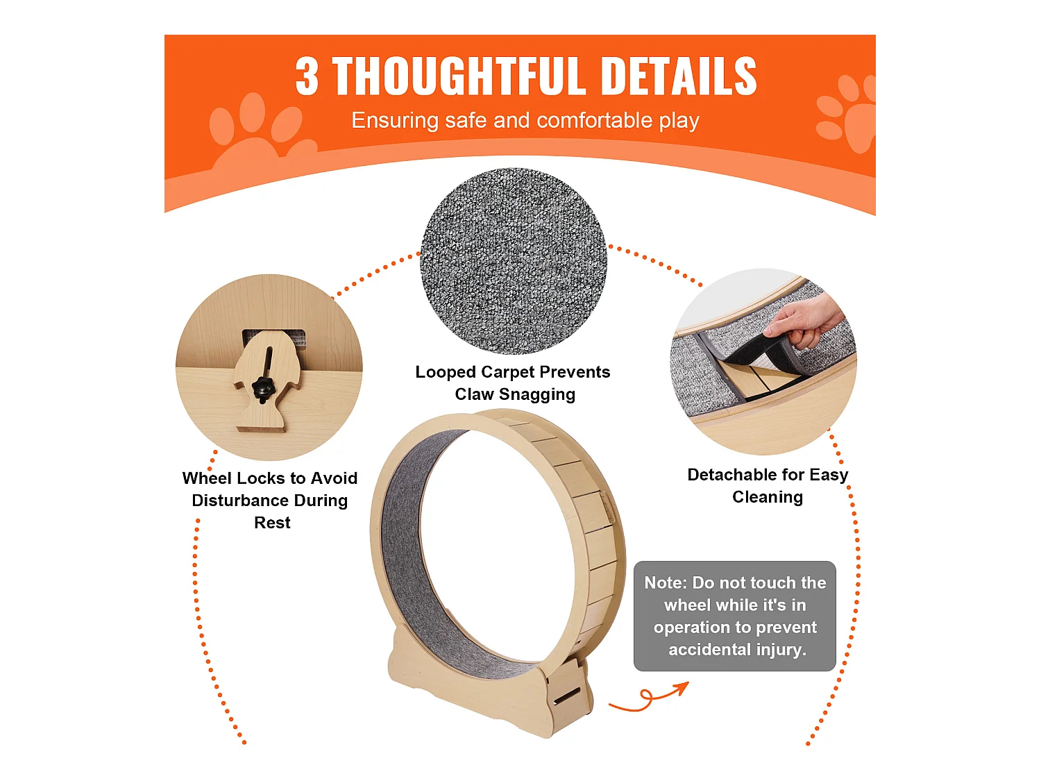 Roue d'Exercice Chat Grande en Bois SucceBuy, Roue de Tapis Roulant,132cm, Intérieur