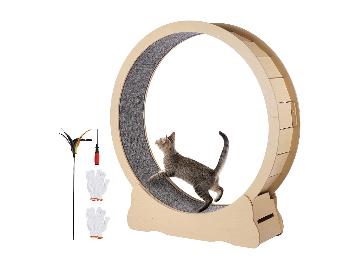 Grande Ruota di Esercizio in Legno per Gatti SucceBuy, Ruota Tappeto Rullante, 132cm, Interno