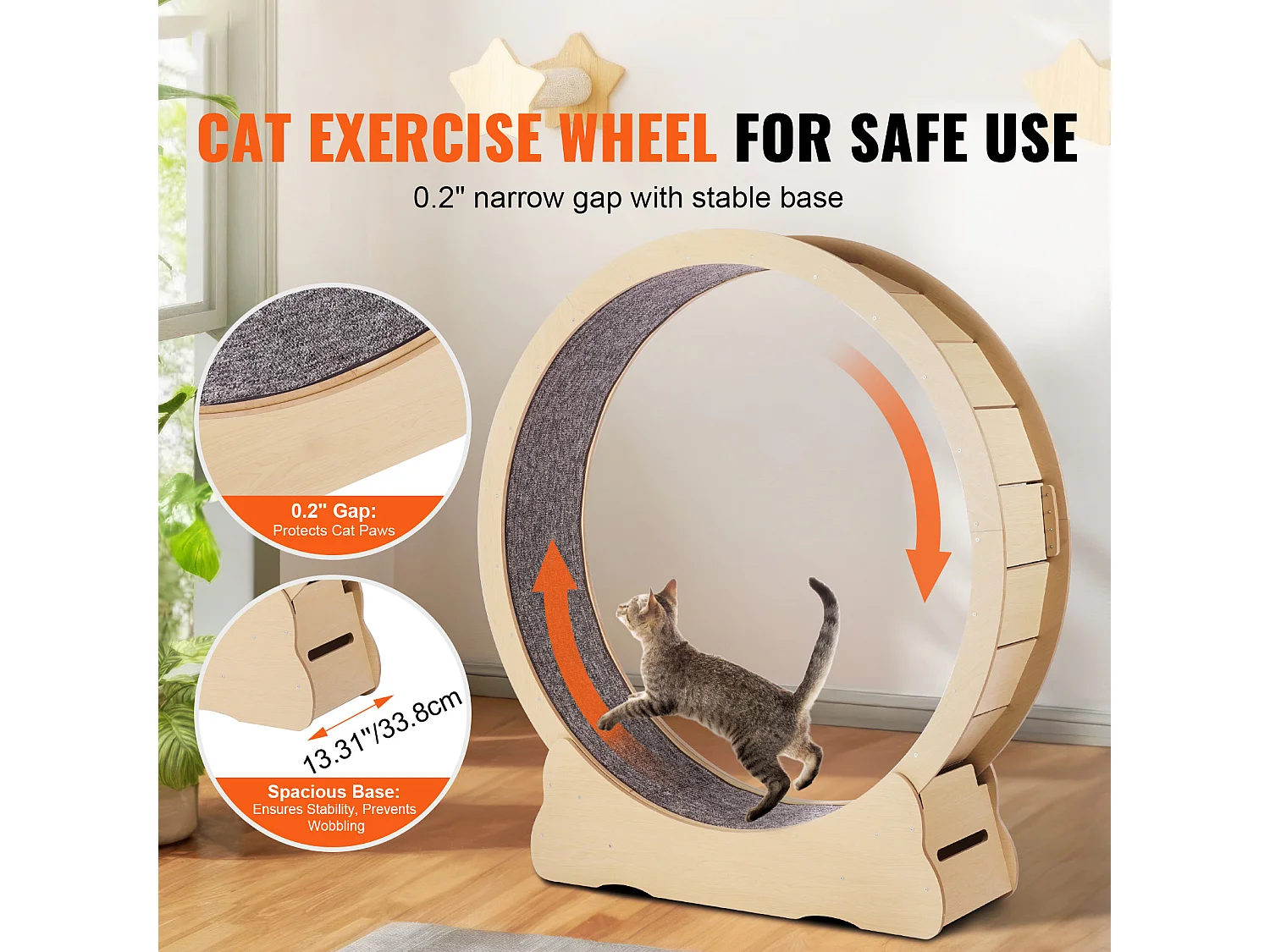 Grande Ruota di Esercizio in Legno per Gatti SucceBuy, Ruota Tappeto Rullante, 132cm, Interno