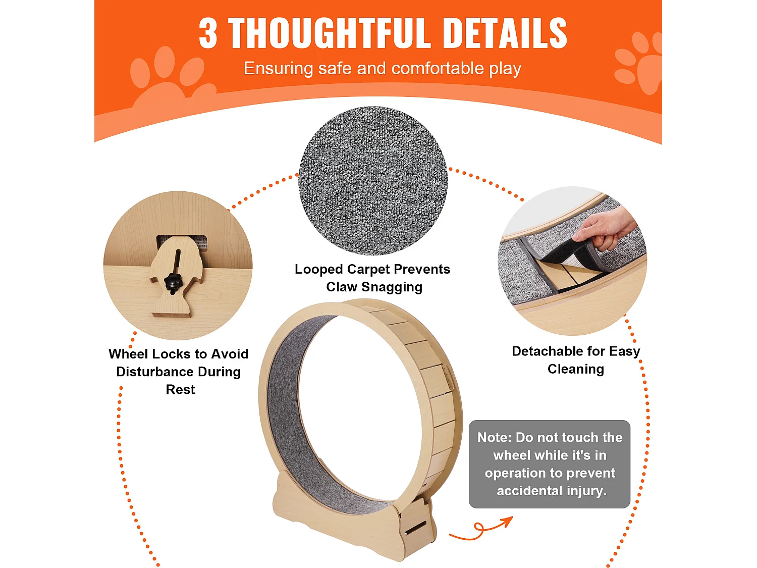 Grande Ruota di Esercizio in Legno per Gatti SucceBuy, Ruota Tappeto Rullante, 132cm, Interno