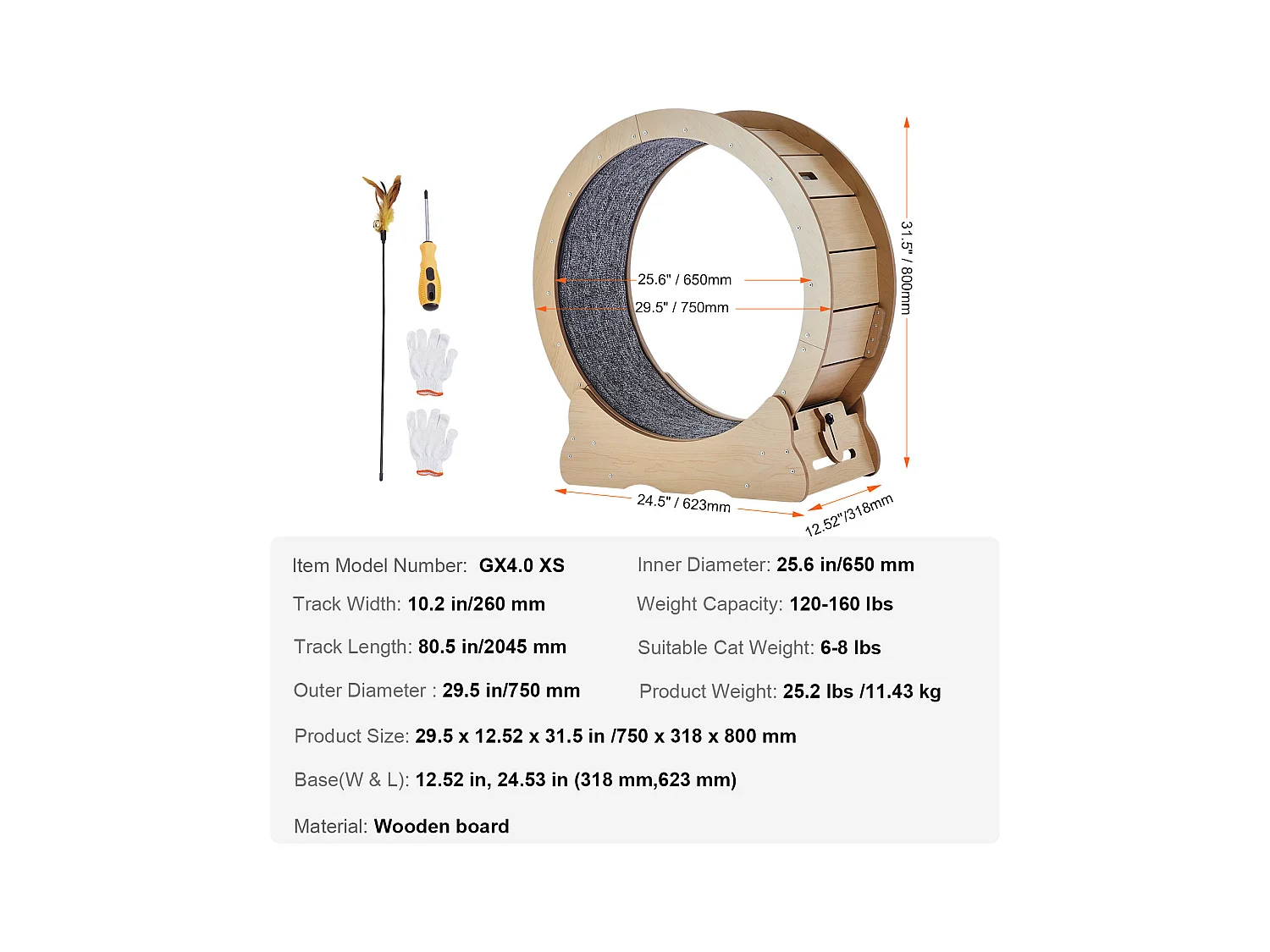 Grande Rueda de Ejercicio en Madera para Gatos SucceBuy, Rueda de Alfombra Rodante, 75cm, Interior