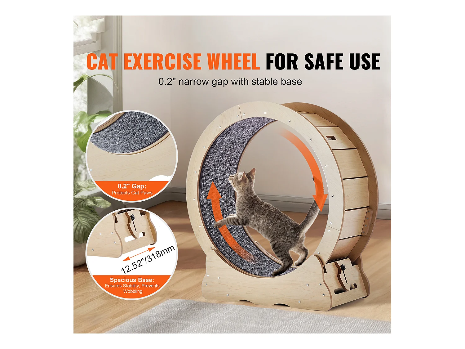 Grande Rueda de Ejercicio en Madera para Gatos SucceBuy, Rueda de Alfombra Rodante, 75cm, Interior