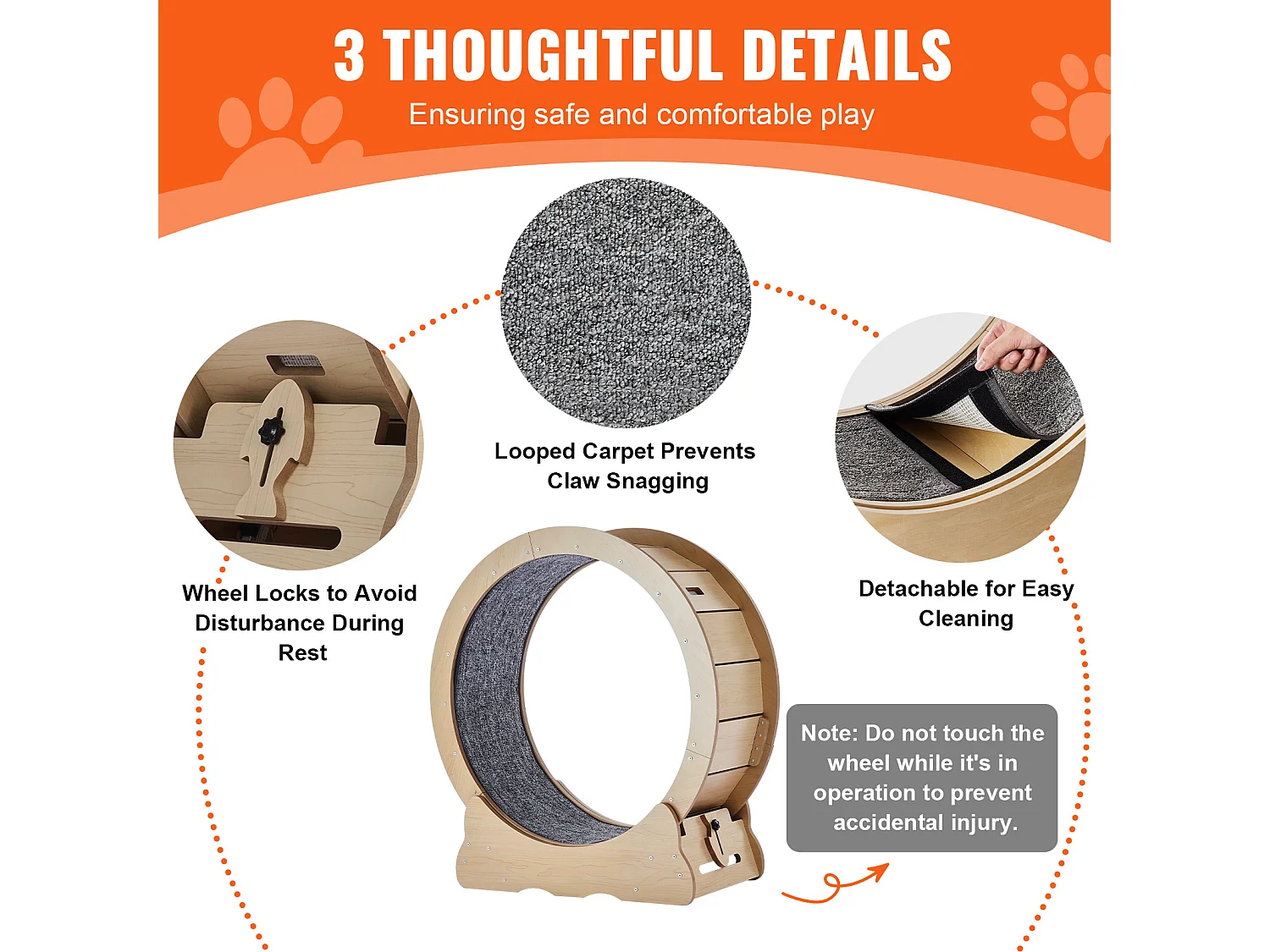 Grande Rueda de Ejercicio en Madera para Gatos SucceBuy, Rueda de Alfombra Rodante, 75cm, Interior