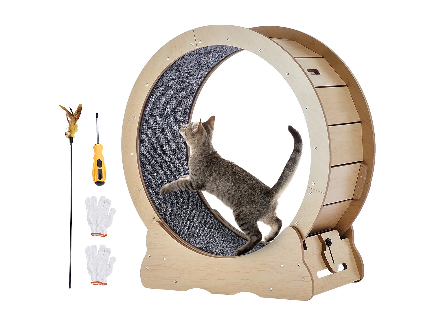 Roue d'Exercice Chat Grande en Bois SucceBuy, Roue de Tapis Roulant,75cm, Intérieur