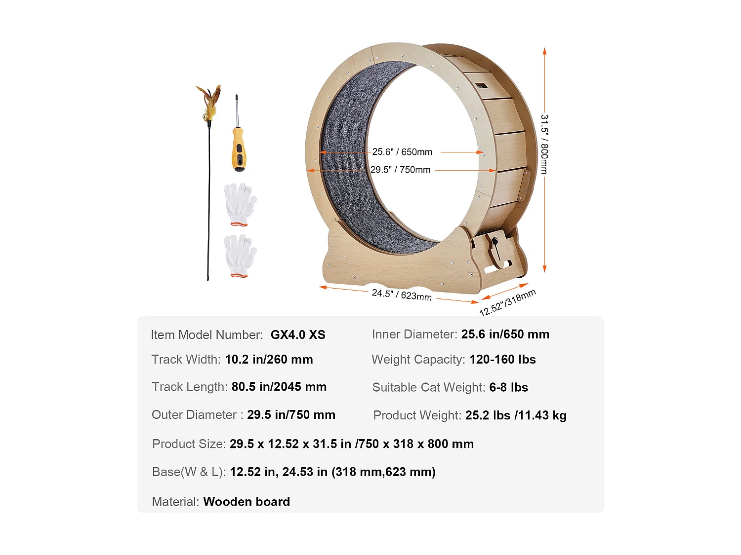 Roue d'Exercice Chat Grande en Bois SucceBuy, Roue de Tapis Roulant,75cm, Intérieur