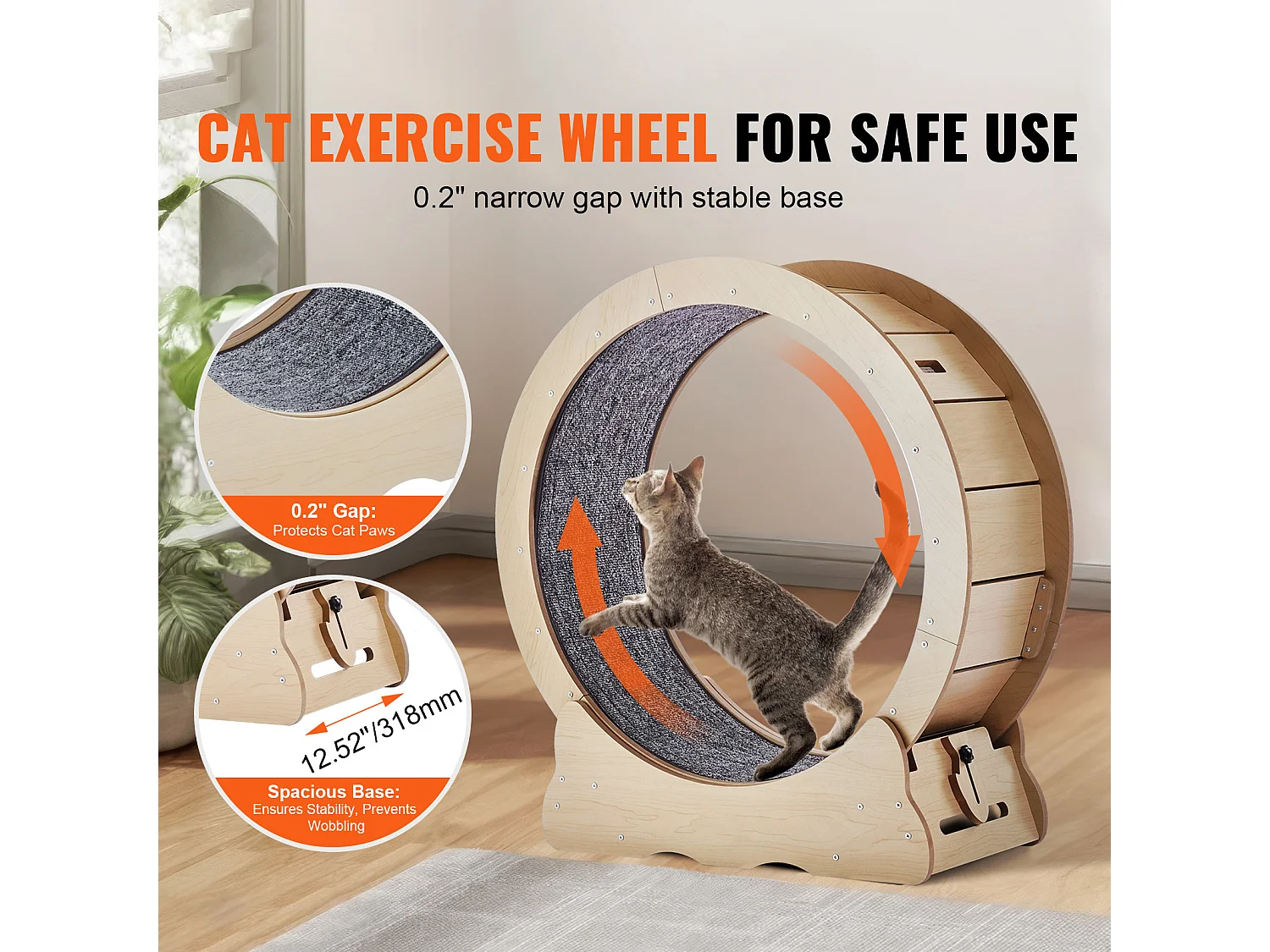 Roue d'Exercice Chat Grande en Bois SucceBuy, Roue de Tapis Roulant,75cm, Intérieur