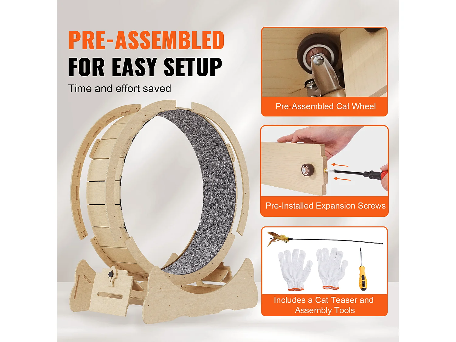 Roue d'Exercice Chat Grande en Bois SucceBuy, Roue de Tapis Roulant,75cm, Intérieur