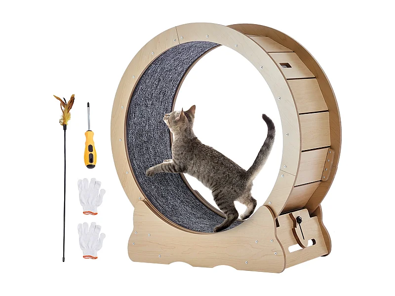 Roue d'Exercice Chat Grande en Bois SucceBuy, Roue de Tapis Roulant,75cm, Intérieur