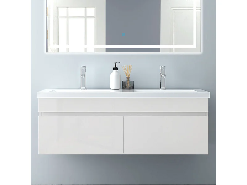 AICA Badezimmerschränke 120cm Keramik Einbauwaschbecken mit Unterschrank - Hochglanz Weiß Hängeschrank - MARO
