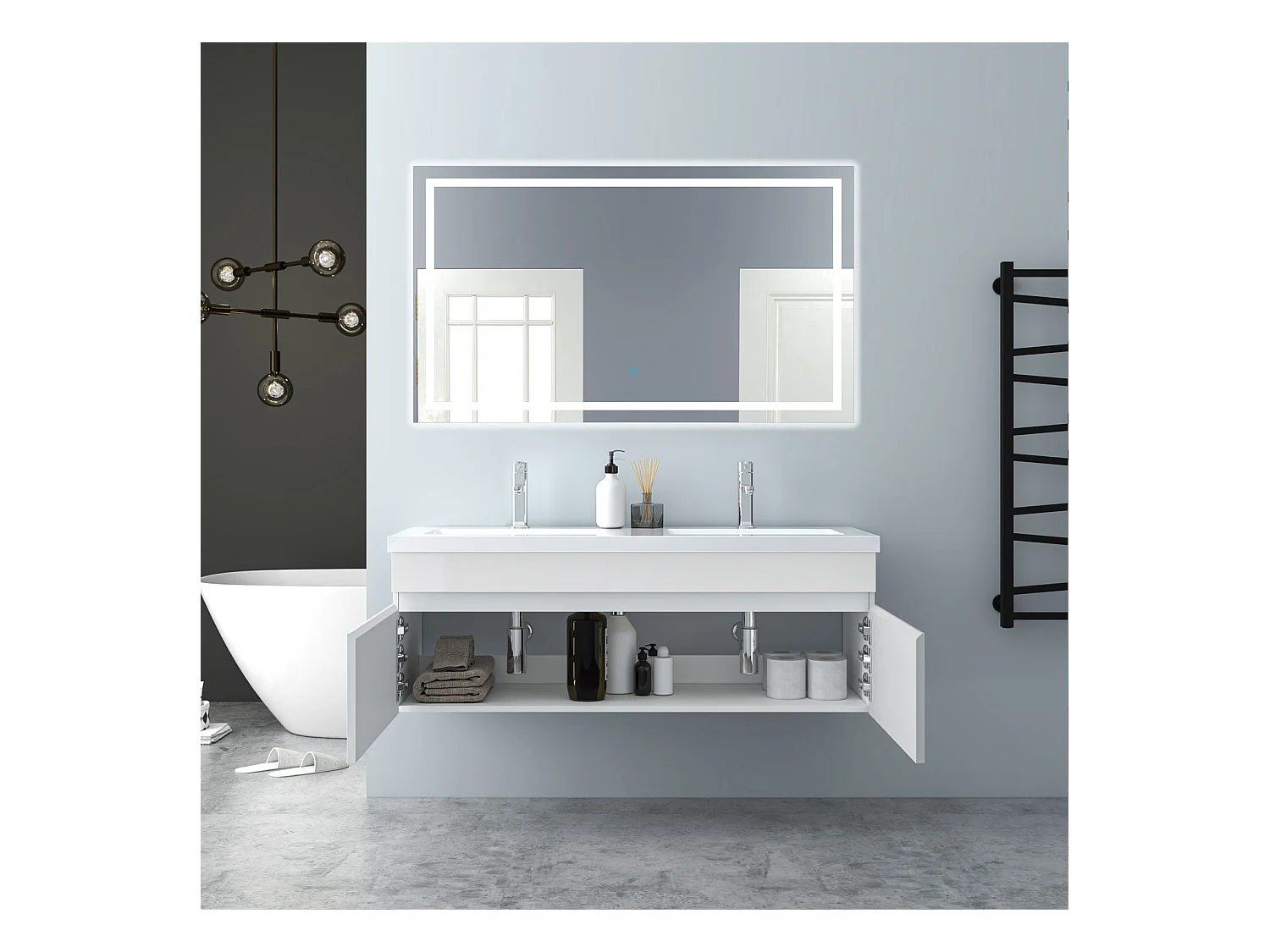 AICA Badezimmerschränke 120cm Keramik Einbauwaschbecken mit Unterschrank - Hochglanz Weiß Hängeschrank - MARO