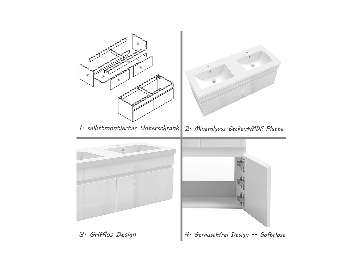 AICA Badezimmerschränke 120cm Keramik Einbauwaschbecken mit Unterschrank - Hochglanz Weiß Hängeschrank - MARO
