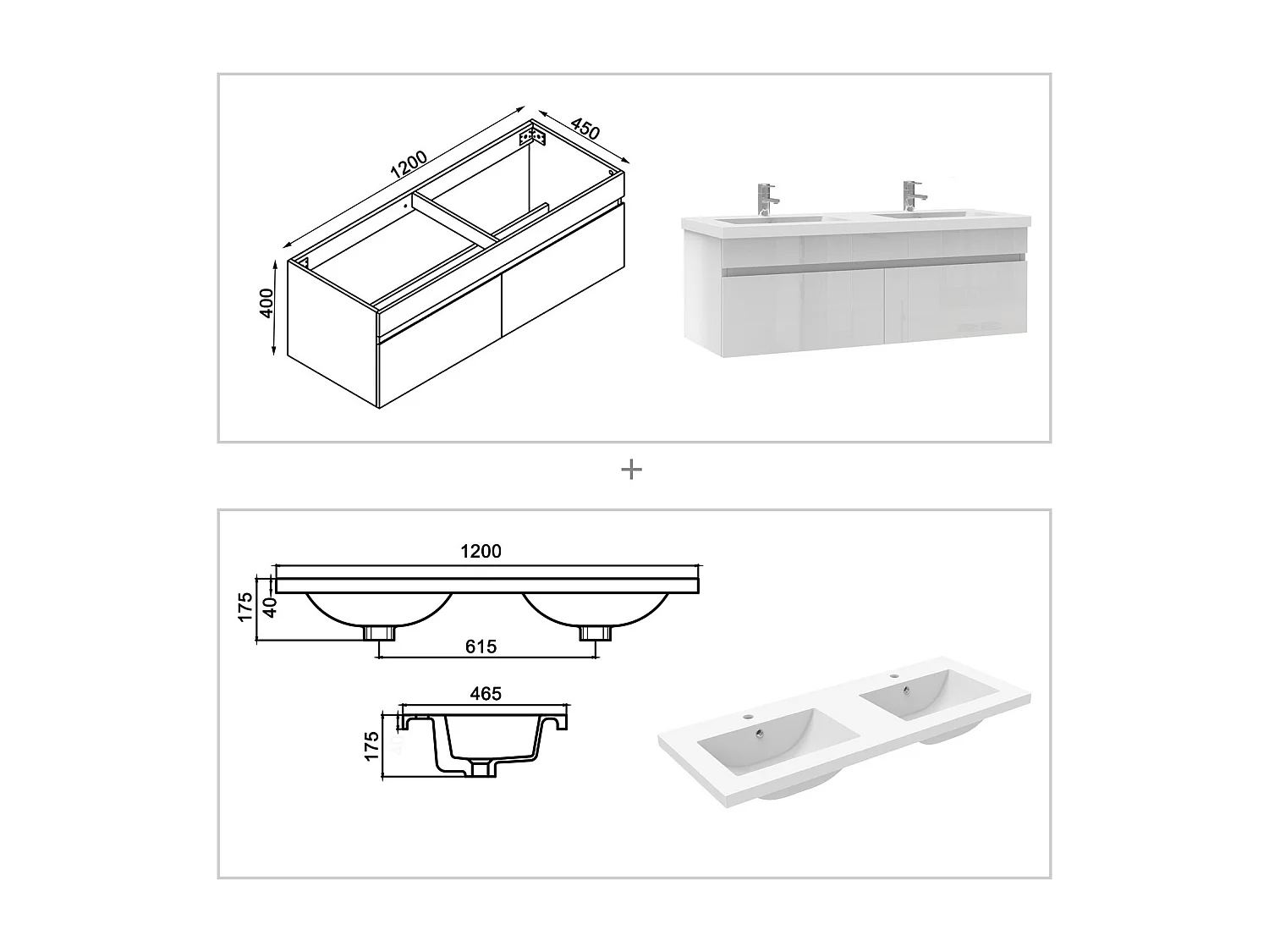 AICA Badezimmerschränke 120cm Keramik Einbauwaschbecken mit Unterschrank - Hochglanz Weiß Hängeschrank - MARO
