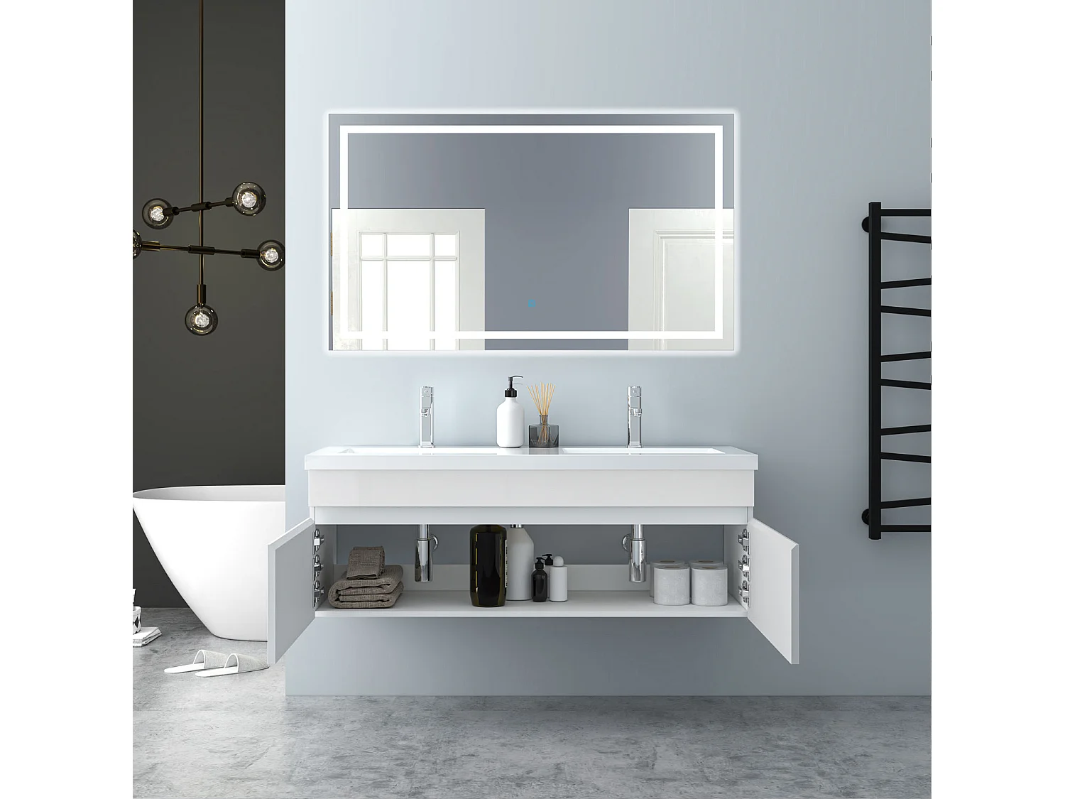 AICA Badezimmerschränke 120cm Keramik Einbauwaschbecken mit Unterschrank - Hochglanz Weiß Hängeschrank - MARO