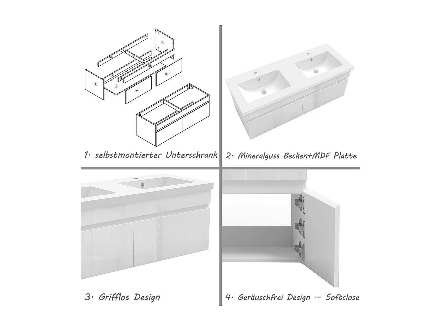 AICA Badezimmerschränke 120cm Keramik Einbauwaschbecken mit Unterschrank - Hochglanz Weiß Hängeschrank - MARO
