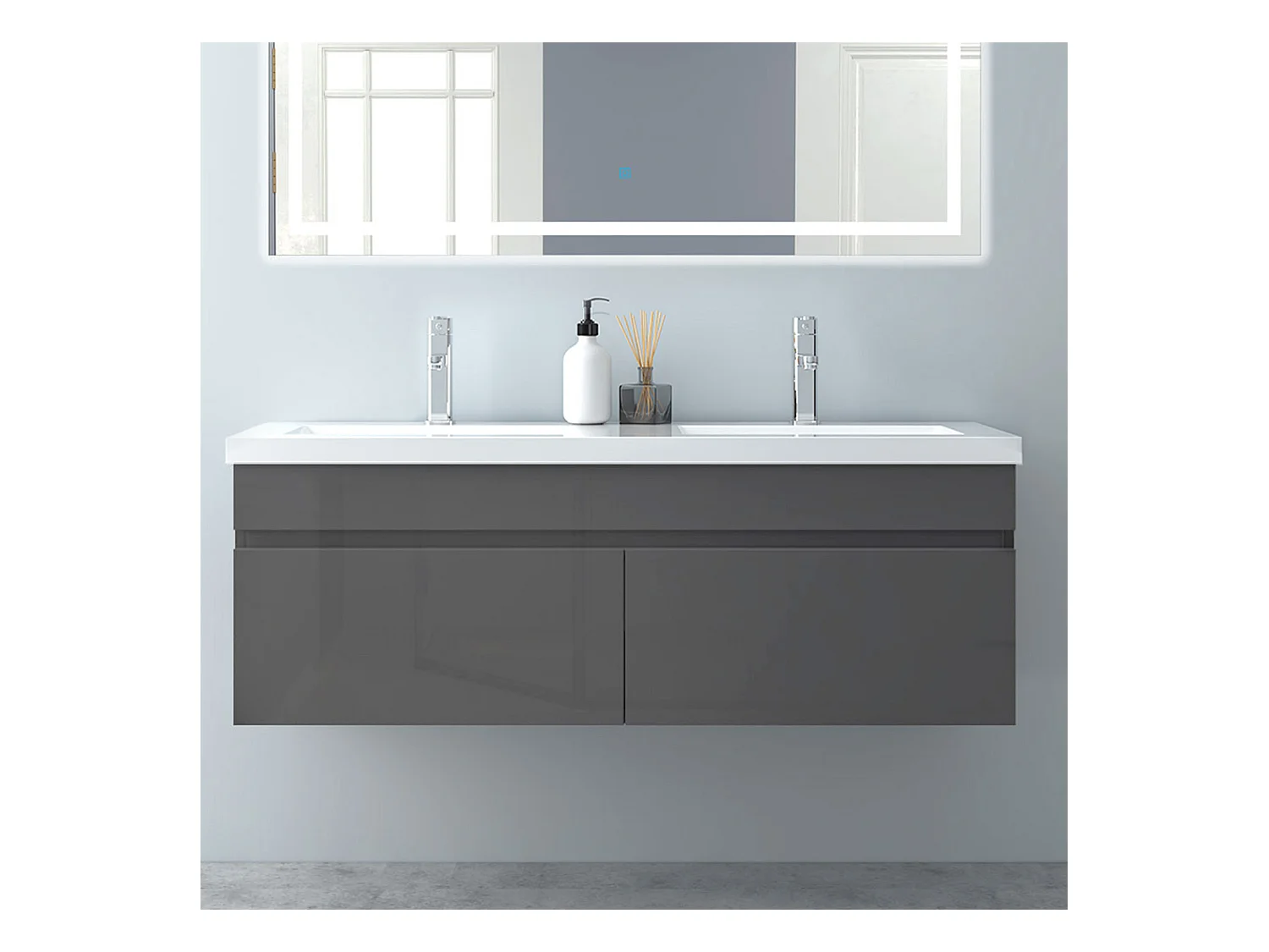 AICA Badezimmerschränke 120cm Mineralguss Einbauwaschbecken mit Unterschrank - Dunkelgrau Matt Hängeschrank - MARO