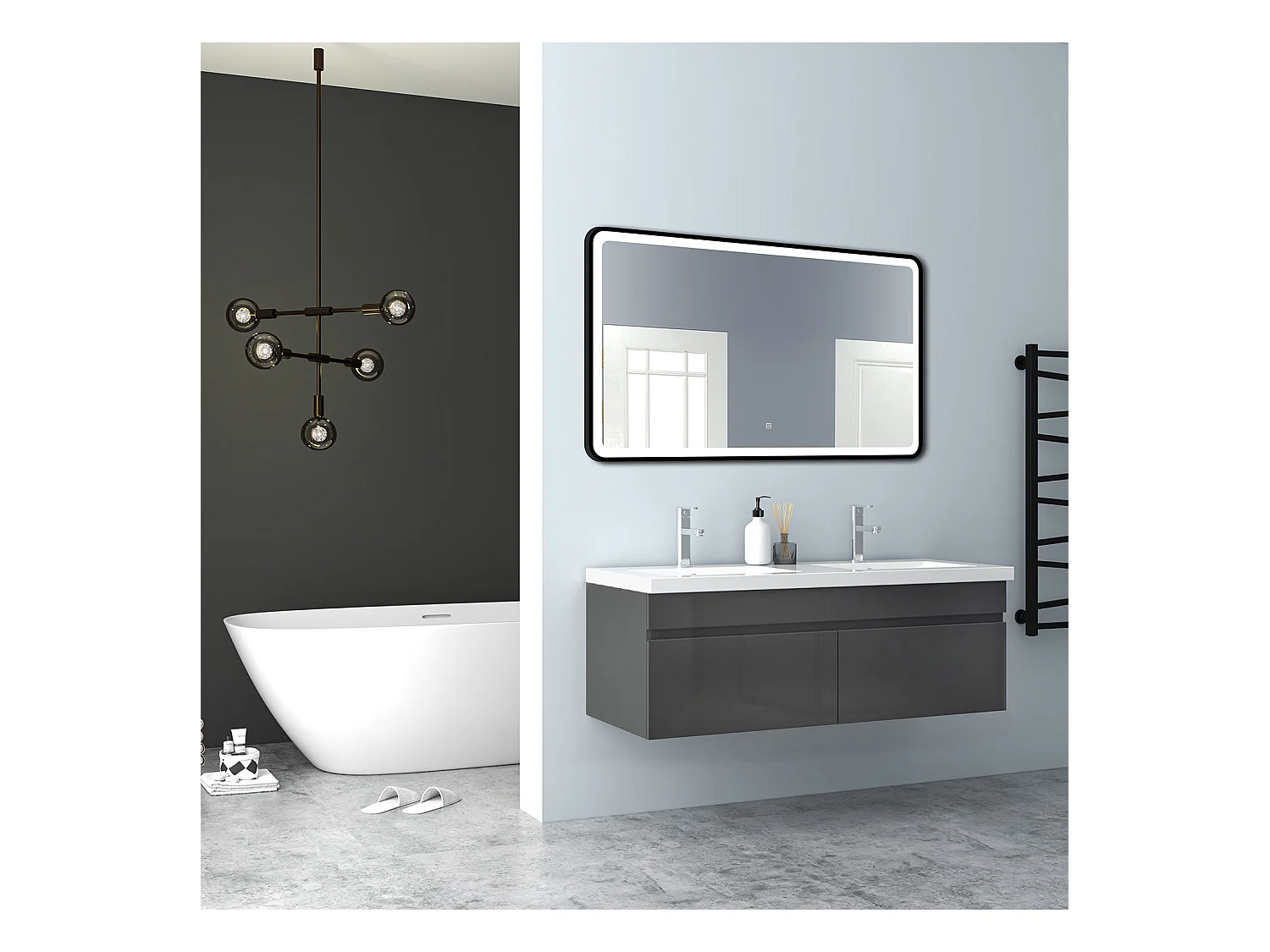 AICA Badezimmerschränke 120cm Mineralguss Einbauwaschbecken mit Unterschrank - Dunkelgrau Matt Hängeschrank - MARO