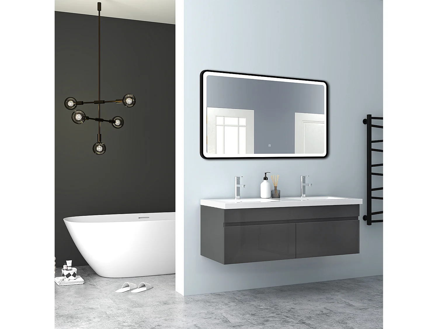 AICA Badezimmerschränke 120cm Mineralguss Einbauwaschbecken mit Unterschrank - Dunkelgrau Matt Hängeschrank - MARO